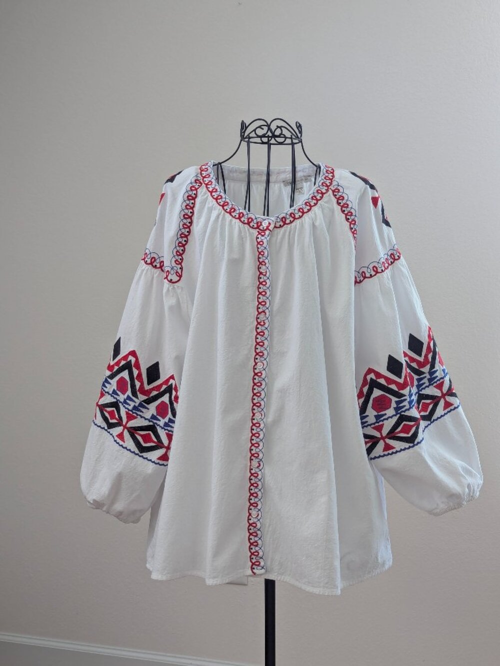 Cato 18/20W 100% Cotton Embroidered Boho Blouse